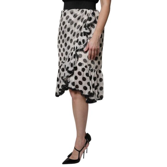 Dolce & Gabbana White Black Polka Dots Knee Length Women's Skirt - Picture 2 of 5